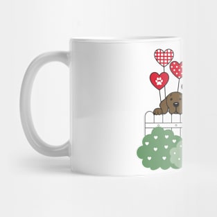 Three Labradors Watching Heart Balloons Mug